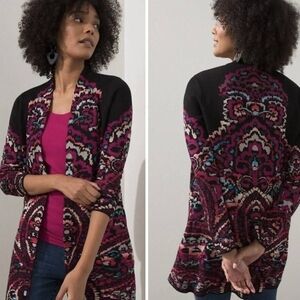 Chico's Vibrant Black and Pink Cardigan. NWT Size Chico's 2 US Large